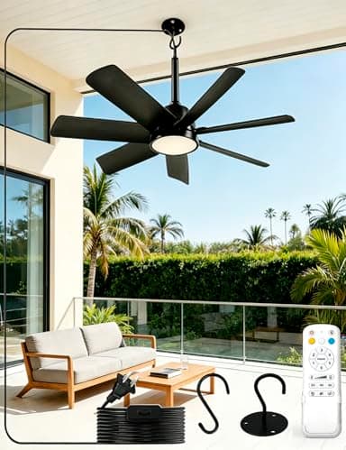 28 Inch Plug-In Outdoor Ceiling Fan with Lights and Remote, LED Gazebo Hanging Fan with Hook, 3CCT 3000K-6500K Dimmable Gazebo Fan, 6-Speed Quiet Ceiling Fan with Timer for Patio, Porch, Garage, Black