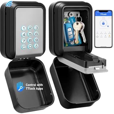HUANLANG Smart Key Lock Box - Bluetooth Electronic Lock Box for Keys, Wall Mount Digital Key Storage with App Control & PIN Code Types, IP65 Waterproof lockbox for Home, Rentals, Realtor and Office