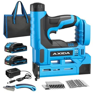 AXIDA Power Brad Nailers with Two Batteries, 2 in 1 Cordless Nail Gun, 18 Gauge Electric Staple Guns for Upholstery & Carpentry