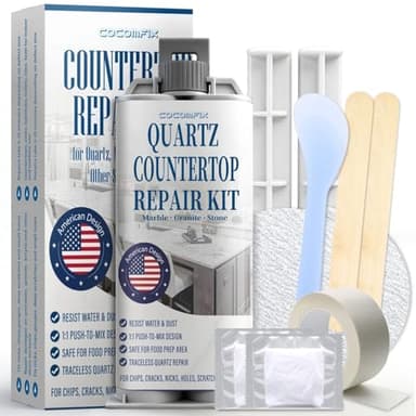 Quartz Countertop Repair Kit(White), Quick-Drying, Permanent Fix for Edge Chips, Cracks, Scratches, Nicks on Quartz, Granite, Marble, Porcelain and Other Natural Stone Surfaces