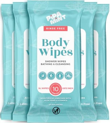 Body Wipes XL Shower Wipes Body Wipe for Adults Bathing, Traveling, Camping, Gym, Car, Elderly, Bedridden - Disposable Washcloths for Adults No Rinse 1 Box, 5 Pack (50 ct)