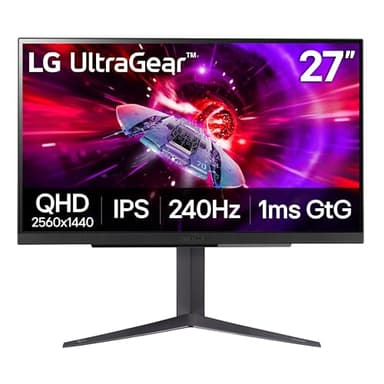 LG 27GR83Q-B 27-inch Ultragear QHD (2560x1440) IPS Gaming Monitor, 240Hz, 1ms, DisplayHDR 400, G-Sync AMD FreeSync Premium, HDMI 2.1 DisplayPort, 4-Pole HP Out DTS GP:X, Tilt/Height/Pivot Stand, Black