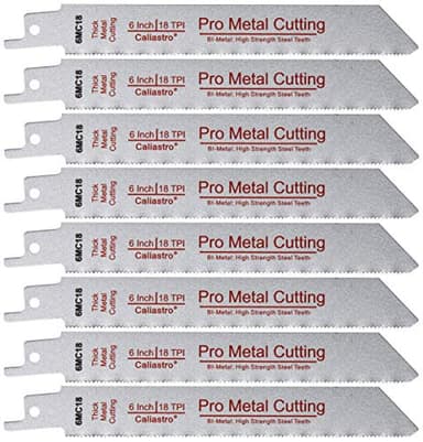 6-Inch Thick Metal Cutting Reciprocating Saw Blades (18 TPI) Made of Long Lasting Bi-Metal (HSS Teeth Bonded to HCS Body) - 8 Pack - Caliastro
