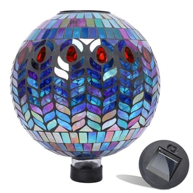 VCUTEKA Solar Gazing Ball, Mosaic Glass Gazing Balls Sphere with Solar Light for Garden Lawn Outdoor Ornament Yard Decorative, 10"