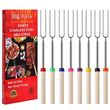 8 PCS Marshmallow Roasting Sticks, Telescoping Smores Sticks for Open Fire Pit, 32 Inch Long Marshmallow Toasting Barbecue Forks S'mores Skewers for Campfire Camping Hotdog Hot Dog Bonfire Grill