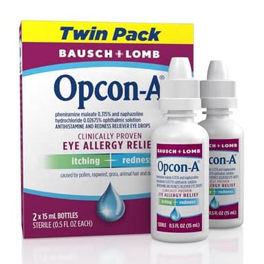 Opcon-A Allergy Eye Drops, Antihistamine and Redness Relief for Itchy, Red Eyes, Soothes Irritation from Pollen, Ragweed, Grass, Animal Hair and Dander Clinically Proven Formula, 0.5 Fl Oz (Pack of 2)
