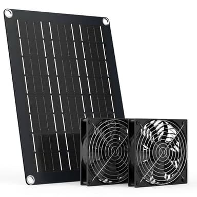MARBERO 4.7 Inch Solar Powered Fan Kit, 15W Solar Panel with 2 Waterproof Fans, Intake or Exhaust Air Fan wtih 13 Ft Cable for Outside Backyard Chicken Coops, Greenhouses, Dog Houses, Pet Houses