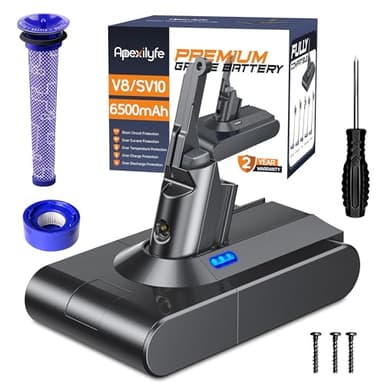 Apexilyfe Upgraded 21.6V V8 Battery Replacement Compatible with Dyson V8 Animal/Absolute/Motorhead/Fluffy SV10 Vacuum Cleaner, Includes 2 Filters&3 Screws