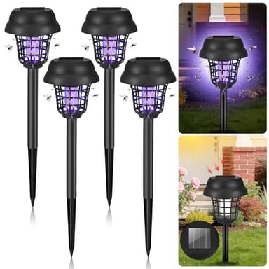 Solar Bug Zapper Outdoor – Waterproof Mosquito Zapper Repellent Outdoor Patio,Auto On/Off Purple Light or White Light, Solar Powered Gnat Insect Bug Zappers for Yard, Garden, Backyard, Pathway,4 Pack