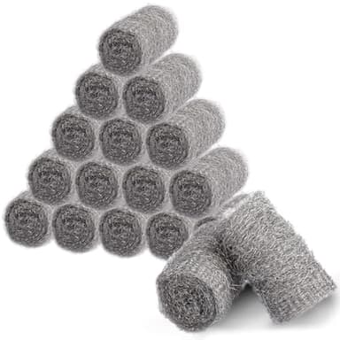 Bulk Steel Wool Roll Kit, Steel Wool 0000 15pcs, Gap Blocker, 0000 Steel Wool Keep Mice Away from Holes/Siding/Pipeline/Vents in Garden, House, 15 Pack × 1.6FT