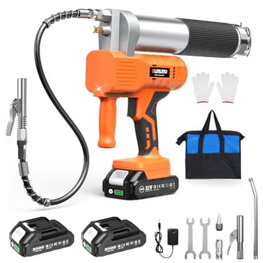 olmlmo Cordless Electric Grease Gun 10000 PSI, 6.8 oz/min High Output, 2 Batteries Included, 39.4" Hose, 3 Couplers, Fits 14 oz Cartridges or Bulk Grease, Heavy Duty for Tractor, Truck & Automotive