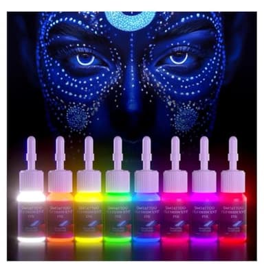 8Color Fluorescent Tattoo Ink Set, 8Pcs Tattoo Ink Color Set,Glow in The Blacklight, Skin-Safe Permanent Tattooing for 3D Makeup Beauty Skin Body Art, 0.17fl oz 5ml/Bottle