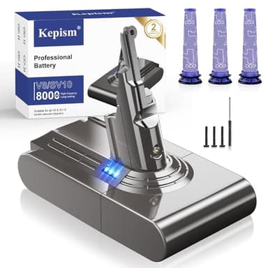 Upgraded 8000mAh Designed for Dyson V8 Battery Replacement, 21.6V V8 Animal Battery Replacement Compatible for Dyson SV10 V8 Absolute Motorhead Fluffy Carbon Fiber Cordless Vacuum Cleaner (Grey)