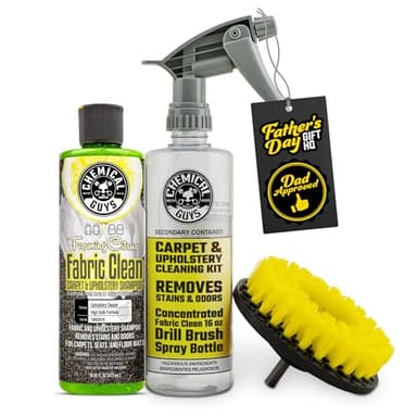 Chemical Guys Foaming Citrus Fabric Clean Drill Brush Kit - High Foaming Stain and Odor Remover, Upholstery, Floor Mat & Car Carpet Cleaner, Deep Cleans & Deodorizes, Citrus Scent - 16 fl oz