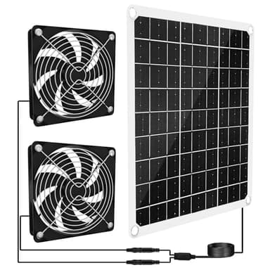 15W Solar Powered Fan for Chicken Coop, Solar Panel Exhaust & Intake Fan with Two Waterproof Fans 6.5Ft Cable Installation Kits, Ideal for Greenhouse Dog-House Outside Shed