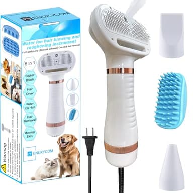 ENUKYCOM 300W Quiet Pet Blow Dryer - Pet Hair Dryer for Small & Medium Dogs and Cats with Removal Comb & Silicone Bath Massage Brush for Home Grooming -Mist/Spray/Steam Brush for Cat & Dog