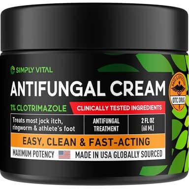 SimplyVital Clotrimazole Antifungal Cream - Treats Most Athlete’s Foot, Jock Itch, Ringworm, Clotrimazole 1% Anti Fungal Cream for Skin, Athletes Foot Treatment, Ring Worm Medication for Humans, 2 oz