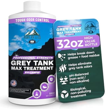 Pure RV Grey Water Tank Treatment 32oz - RV Grey Tank Cleaner & Odor Eliminator | Enzyme Formula Breaks Down Grease, Soap & Food Waste | Septic Safe for Camper, Boat & Marine