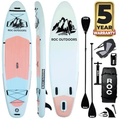 Roc Inflatable Stand Up Paddle Board with Premium SUP Paddle Board Accessories, Wide Stable Design, Non-Slip Comfort Deck for Youth & Adults (Cloud W/Kayak Seat)