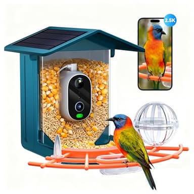 outinput 2.5K Smart Bird Feeder with Camera Solar Powered, AI Bird Species Identification, Squirrel Proof, Real-Time Video Notifications, Weatherproof, Ideal Gift for Family and BirdLovers, Navy Blue