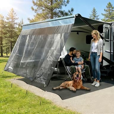 LUMONTIS RV Awning Sun Shade Screen with Zipper 8'X11'3"(Fit for 12' Awning),Mesh Oxford RV Awning Shade Motorhome Camping,Universal Trailer RV Shade Screen for Awning with Kits,Improve Shadow Privacy