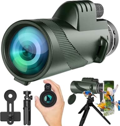 PhysioPhyx Monocular-Telescope 80x100 High Powered Monoculars High Definition for Adults High Powered with Smartphone Adapter Telescope Hunting Wildlife Bird Watching Travel Camping Hiking-Green