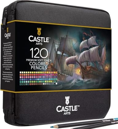 Castle Art Supplies 120 Coloring Pencils Zipper-Case Set | Premium Quality Soft Core Colored Leads for Adult Artists, Professionals and Colourists | In Neat, Strong Carry-Anywhere Zipper Pouch