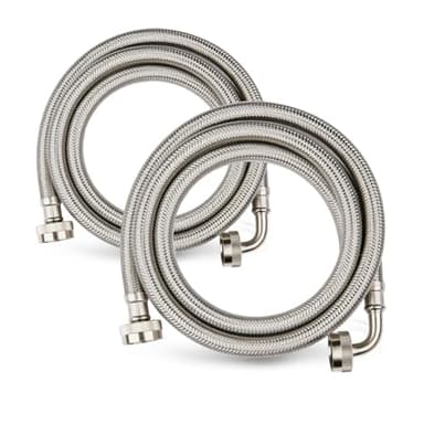 2 Pack Foskan 5FT Stainless Steel Braided Washing Machine Hose,With 90 Degree Elbow for Hot and Cold Water Supply Lines (5FT)