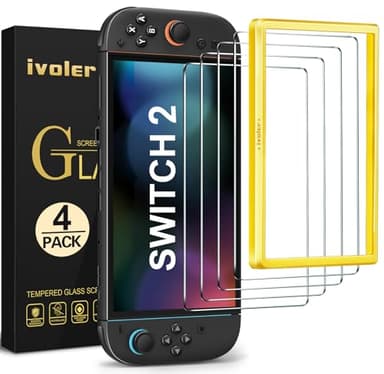 ivoler 4-Pack Tempered Glass Screen Protector Designed for Nintendo Switch 2 2025 [Easy Alignment Frame] 30s Installation, 9H Hardness Transparent HD Clear, Anti-Scratch Updated Version 7.9''