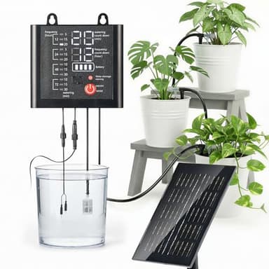 Solar Drip Irrigation System with USB Charging, 49FT Outdoor Indoor Plant Watering Devices for 15 Potted Plants, Automatic Watering System IP44 Waterproof 2200mAh for Garden Farm Greenhouse(Black)