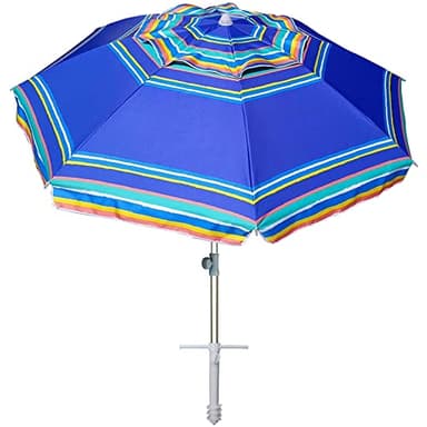 AMMSUN 7ft Heavy Duty High Wind Beach Umbrella Parasols with Sand Anchor Vent Tilt UPF 50+ Sun Protection Portable Outdoor Sunshade Umbrellas Carry Bag for Patio Garden Pool Backyard Blue