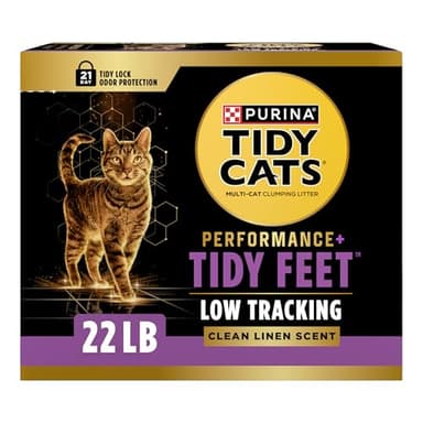 Purina Tidy Cats Performance Plus Tidy Feet Scented Low Tracking Cat Litter, Clumping, Multi-Cat Odor Control Kitty Litter with Clean Linen Scent - 22 lb. Box