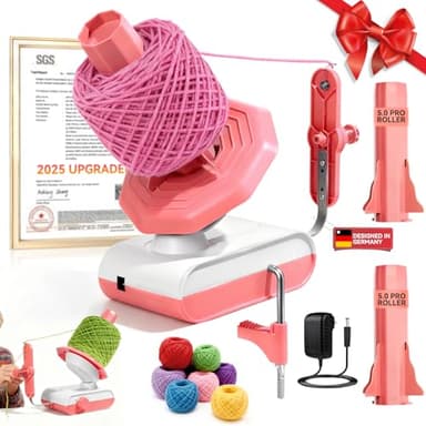 5.0 Upgraded Electric Yarn Winder【Top1 RPM German Motor】【SGS-Grade Precision Gears】Wool Yarn Ball Winder Compact Automatic for Crocheting Super Strong Tension, Ideal for Home and Studio (Pink White)
