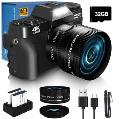2026 Upgrade VJIANGER Digital Camera for Photography Vlogging Camera for YouTube with WiFi, 180° Flip Screen, 16X Digital Zoom, 52mm Lens, 2 Batteries, 32GB Micro SD Card(Black)