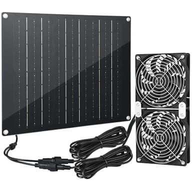 Solar Powered Fan, 30W Large Solar Fan Exhaust Dual Exhaust Fan, Equipped with Two IPX7 Waterproof Fans, Suitable for air Ventilation & Circulation in Chicken Coops, Greenhouses, Sheds, Pet Houses