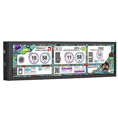 wisecoco 8.8 Inch Computer Secondary Screen CPU Temperature Monitor with Casing FHD IPS 1920x480 LCD Display for Computer Case Temperature Windows Aida64 CPU GPU Monitor