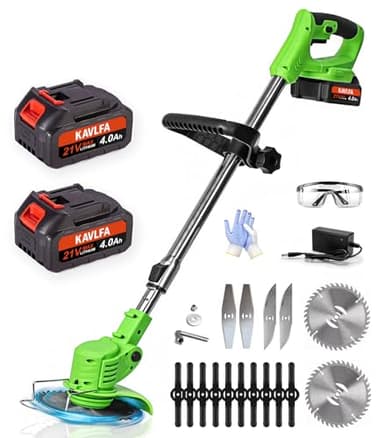 Cordless Weed Wacker, 21V Electric Weed Cordless Eater, with 2 Pcs 4.0 Ah Battery & 4 Types Blades, 4 in 1 Lightweight Stringless Brush Cutter/Grass Trimmer for Yard Garden Clearing (Green)