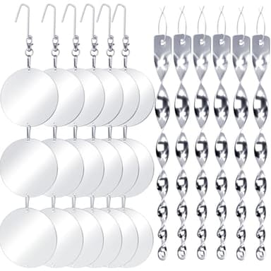 Factee Bird Scare Devices, 3.9 Inch Large 18PCS Reflective Discs Set + 6PCS Bird Scare Rods, Double-Sided Bird Reflectors Keep All Birds Away Woodpeckers Pigeons from Your House Garden Boat