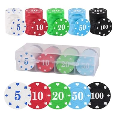 sharkplay Plastic Poker Chips Set with Storage Box for Blackjack, Texas Hold'em, Night Poker Games (100PCS with Numbers)