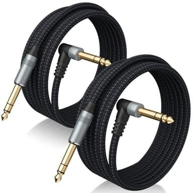 Birvemce 2 Pack Premium TRS Cable 10FT, 1/4 Inch TRS Cable- Noise Free and Long-Lasting Stereo 1/4 Audio Cable, Balanced Interconnect Line for Electric Guitar, Mixer, Studio Monitor, Right Angle