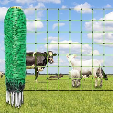 Decofy Electric Fence Netting, 42.5" x 164' Electric Netting Fence, PE Portable Electric Netting with 14 Posts Double Spiked for Sheep, Goats, Hog, Lambs in Yard, Farms and Ranches Animals Protection