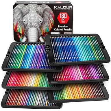 KALOUR 180 Colored Pencil Set for Adults Artists - Rich Pigment Soft Core -12 Metallic Pencil - Ideal for Coloring Drawing Sketching Shading Blending - Vibrant Color（Tin Case）