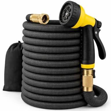 J&B XpandaHose 100ft Expandable Garden Hose – Ultra-Strong 3750D, 4-Layer Latex Core, Brass 3/4" Connectors, 10-Pattern Nozzle & Storage Bag – Lightweight, Kink-Reducing, Leak-Resistant