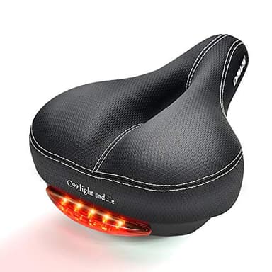 DAWAY C99 Men Women Bike Seat - Comfortable Memory Foam Padded Bicycle Saddle with Taillight, Waterproof Wide Leather Cushion, Dual Spring Suspension, Shock Absorbing, Fits Road, MTB, Exercise Bikes﻿