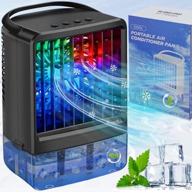 Portable Air Conditioners Fan - Portable AC Small Personal Air Cooler, Quiet Mini Mobile Cooling Fan with Handle,2/4H Timer 3 Speeds,Desk Air Conditioner with 7 Color for Home Bedroom Office Outdoor
