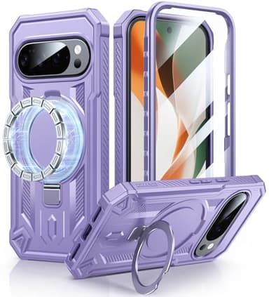 FNTCASE for Google Pixel 10-Pro-XL Case: for 9 Pro XL Case with Ring Holder Magnetic Kickstand Military Grade Shockproof Protective Rugged Cell Phone Cover 5G - 6.8 Inch (Purple)