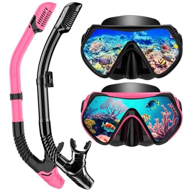 Snorkeling Gear for Adults, Snorkel Set Scuba Diving mask Dry-Top, Adult Swimming Goggles with Nose Cover, HD Tempered Glass Panoramic Anti-Leak Anti-Fog
