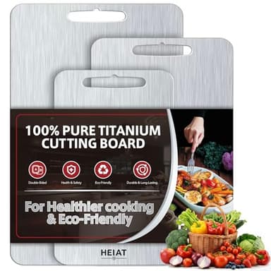 Titanium Cutting Board Set of 3, 100% Pure Titanium Cutting Boards for Kitchen, Non-Toxic, Double-Sided Chopping Boards for Raw & Cooked Food, Handles Included, Dishwasher Safe(M+L+XL)