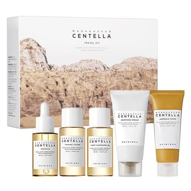 SKIN1004 Centella Travel Kit, Korean Skin Care Set with Toner, Moisturiser, Serum, Cleansing Oil & Cleanser, Travel Size Set with Madagascar Centella, Sensitive Skin, Perfect for Travel Beauty & Gifts