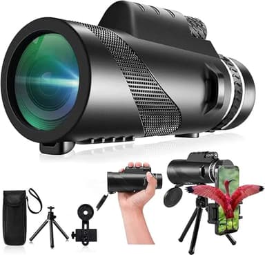 Monocular-Telescope 80x100 High Powered Monoculars High Definition for Adults High Powered with Smartphone Adapter Telescope Wildlife Bird Watching Travel Camping Hiking-Black